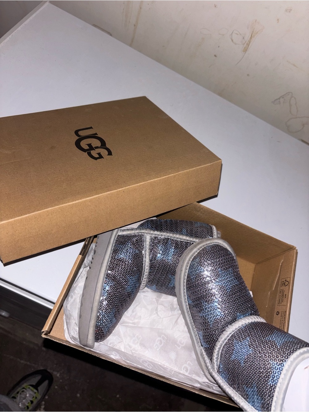 UGG Sequin Short Boots in Silver and Blue